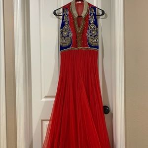 Gorgeous red gown with velvet and gold